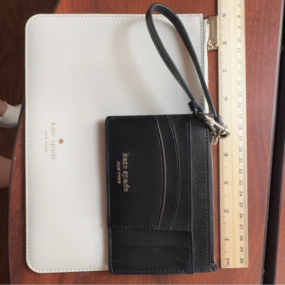 Kate Spade New York Cream Saffiano Leather Pouch & Black Wristlet Set